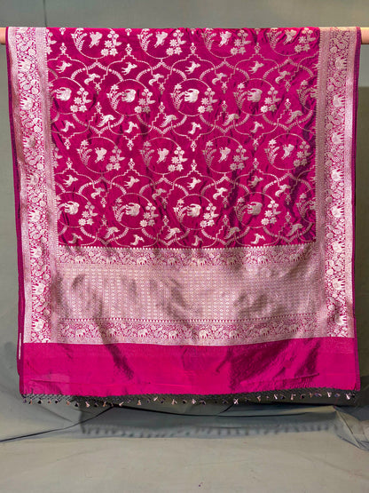 WAAH BANARAS 144: Deep Wine Katan Silk Saree with Zari Jaal Animal Motif