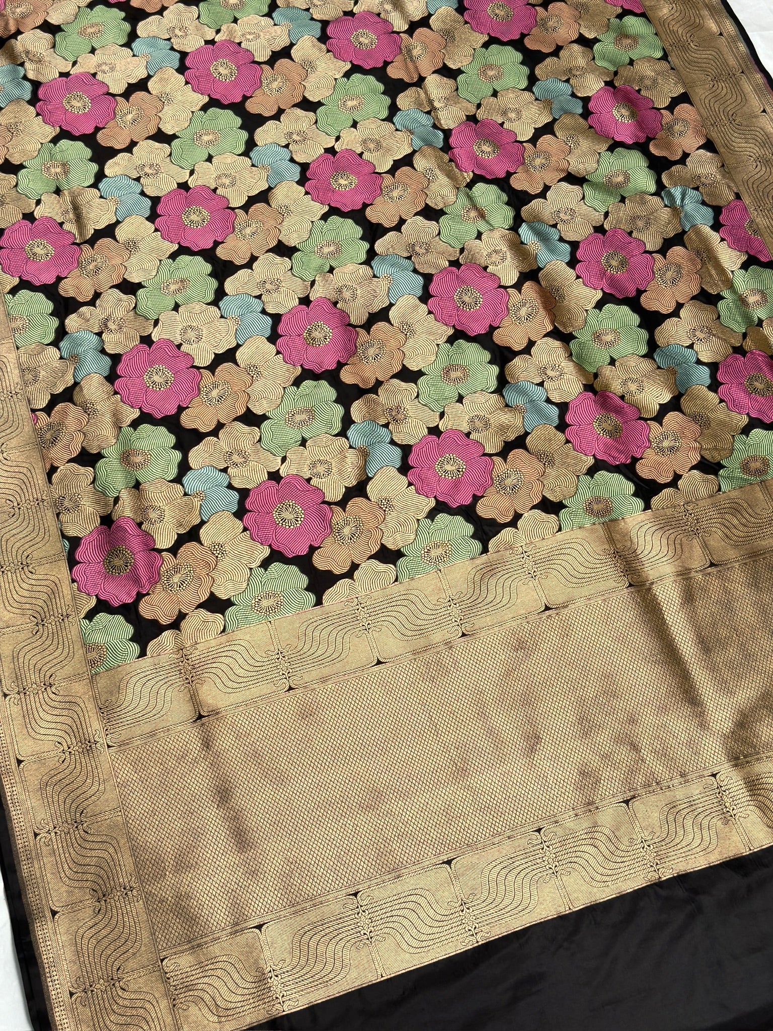 VIRASAT 425: Pure Handloom Katan Silk Meenakari Floral Saree – Inspired by the Timeless Elegance of Mrs. Nita M. Ambani