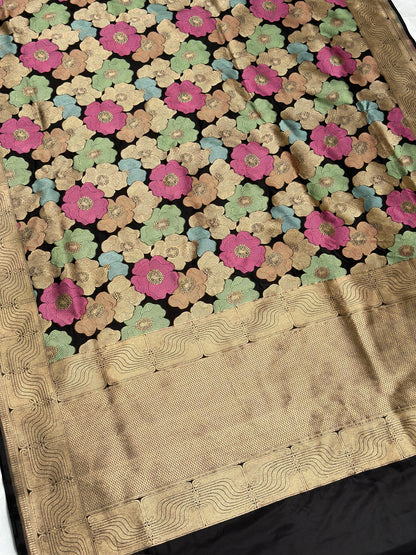 VIRASAT 425: Pure Handloom Katan Silk Meenakari Floral Saree – Inspired by the Timeless Elegance of Mrs. Nita M. Ambani