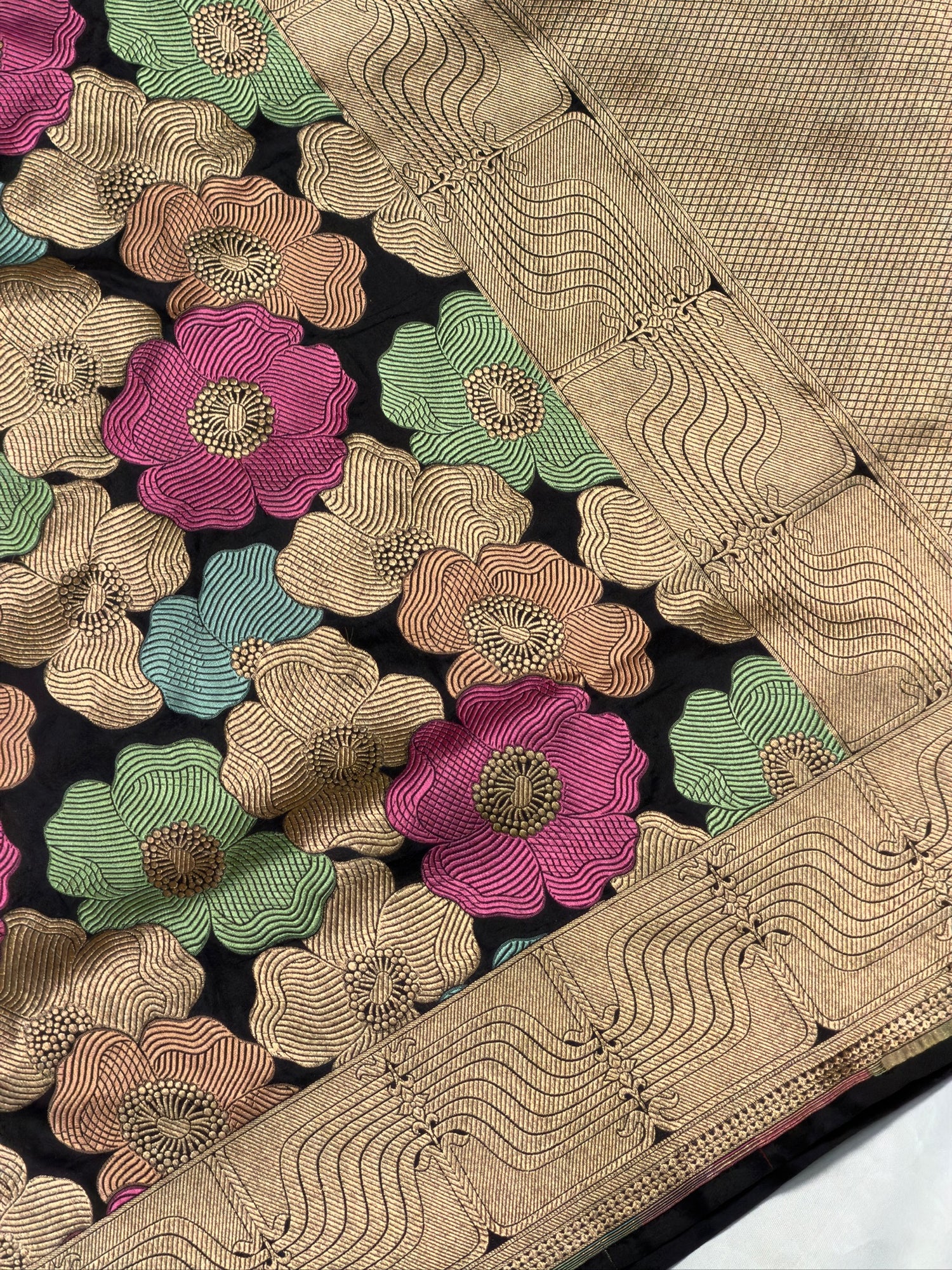 VIRASAT 425: Pure Handloom Katan Silk Meenakari Floral Saree – Inspired by the Timeless Elegance of Mrs. Nita M. Ambani