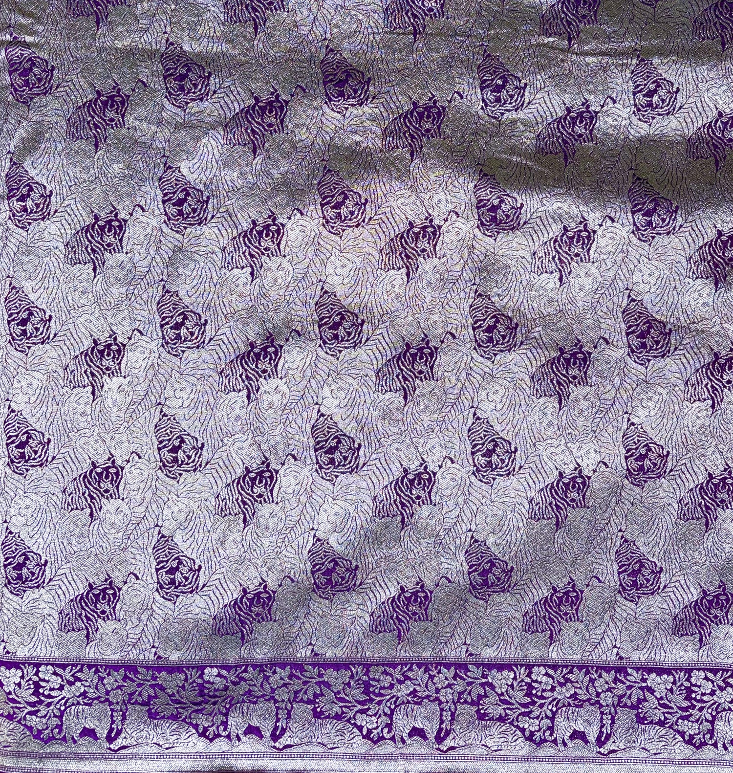 Waah Banaras 146: Bright Purple Regal Lion Motif Gold Zari Brocade Katan Silk Saree