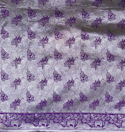 Waah Banaras 146: Bright Purple Regal Lion Motif Gold Zari Brocade Katan Silk Saree