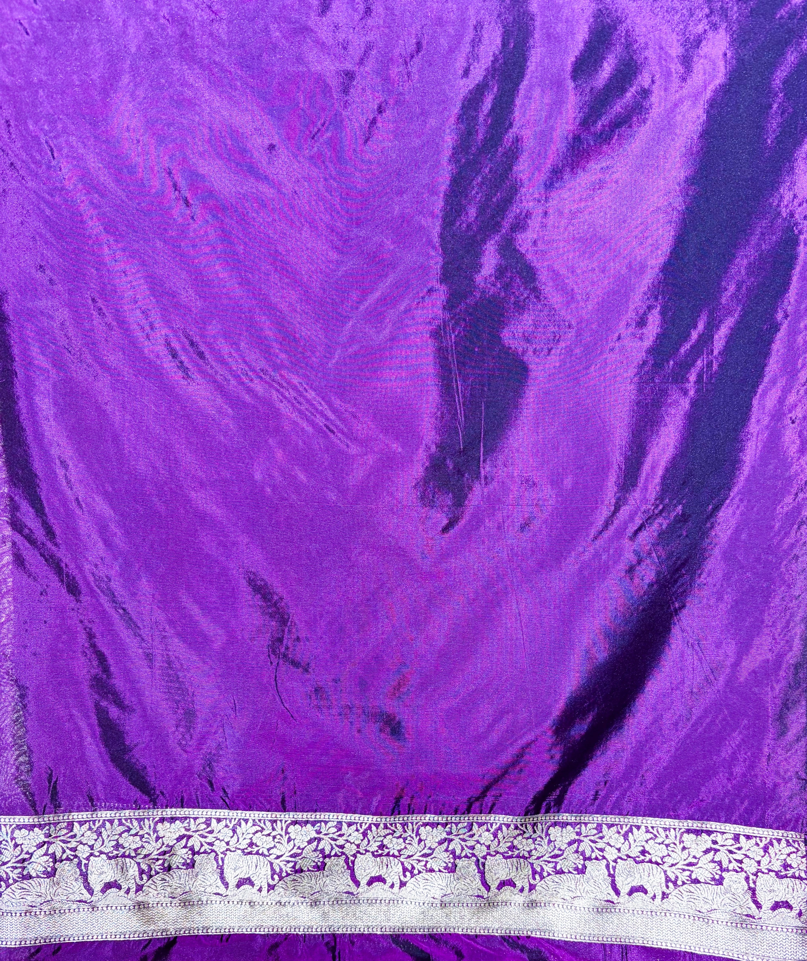 Waah Banaras 146: Bright Purple Regal Lion Motif Gold Zari Brocade Katan Silk Saree