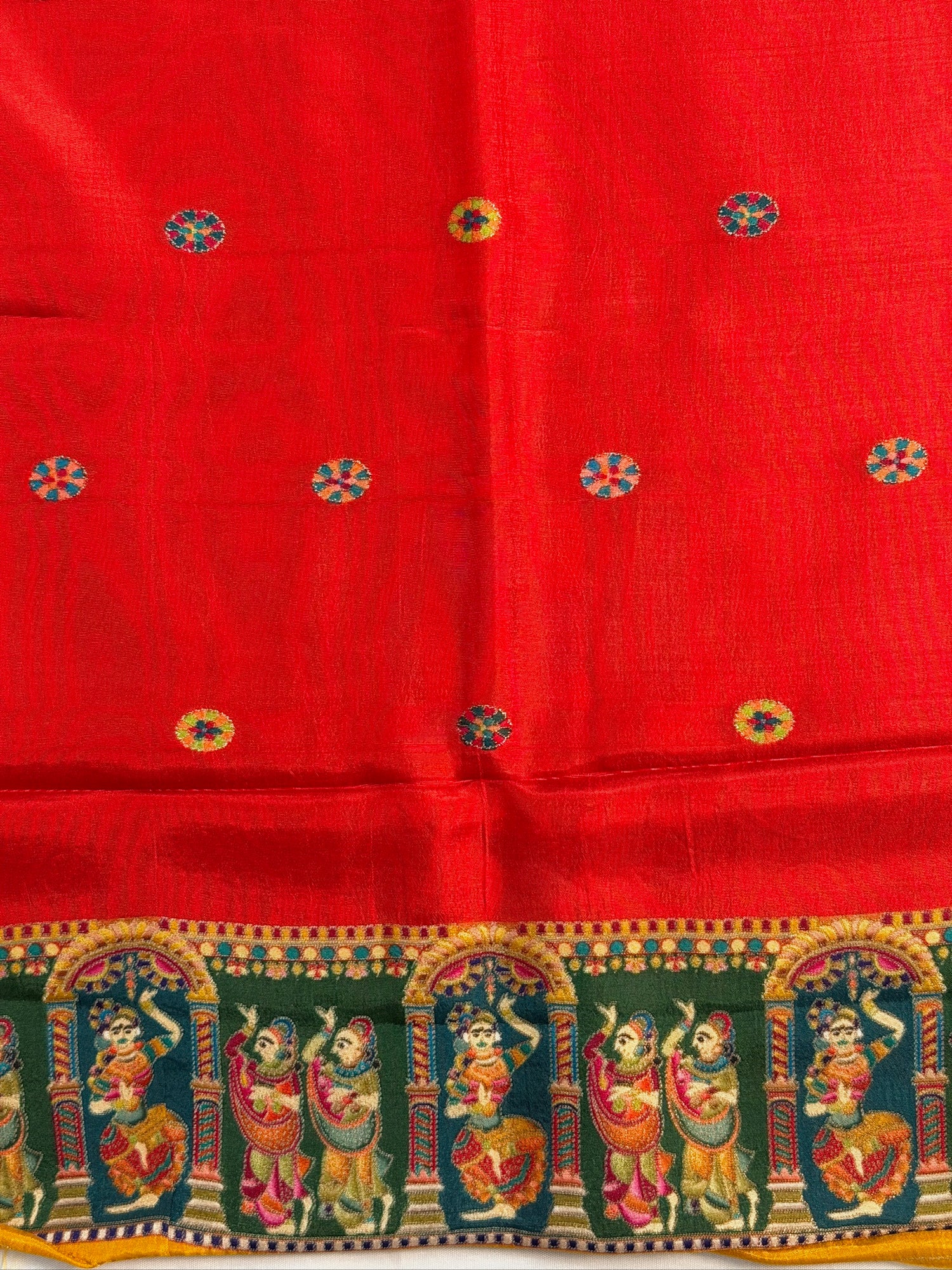 UTSAV BANARAS 477C: Mustard Yellow Butter Silk Saree with Heritage Position Print &amp; Contrast Blouse