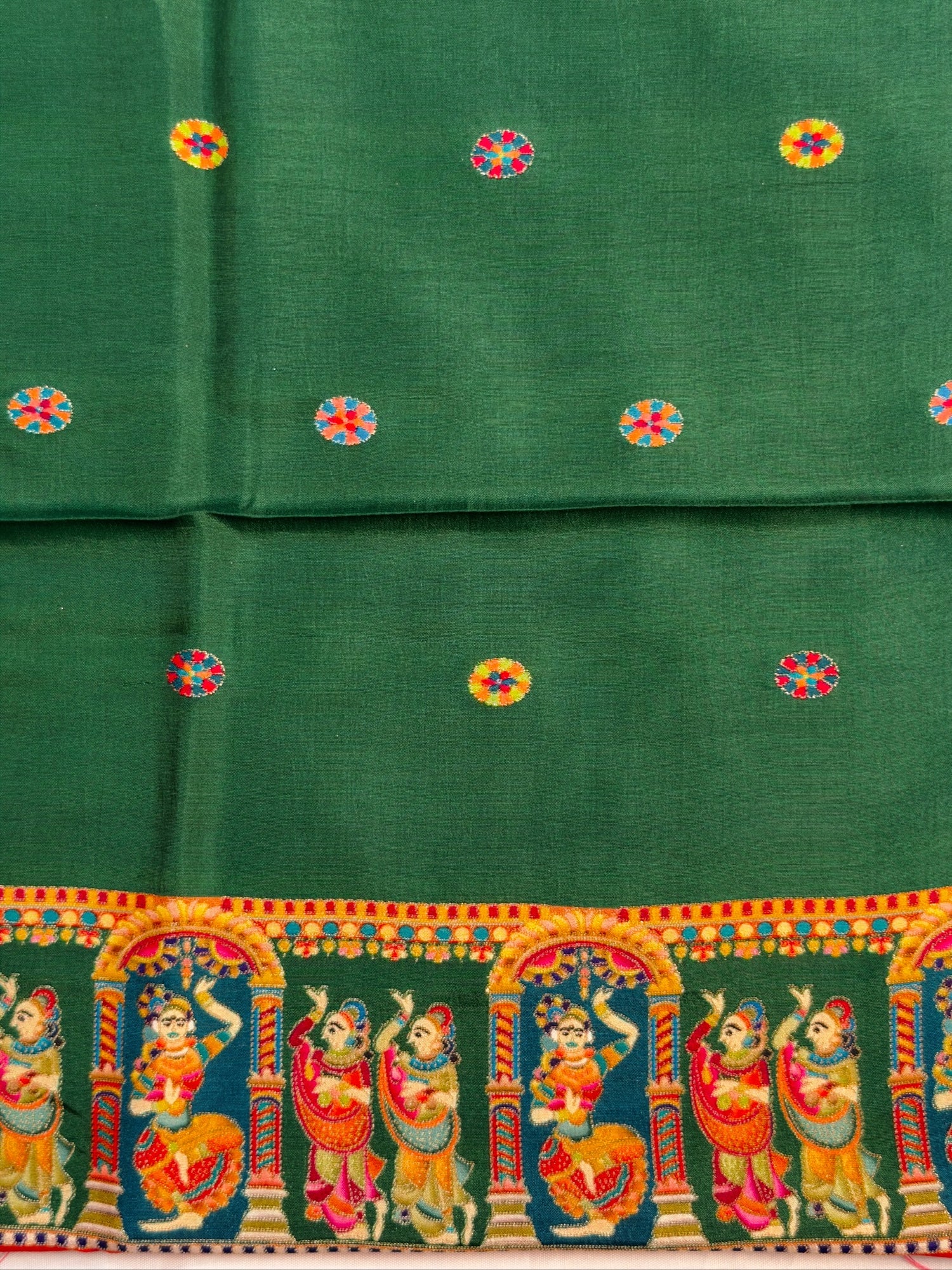 UTSAV BANARAS 477F: Cherry Red Butter Silk Saree with Heritage Position Print &amp; Contrast Blouse