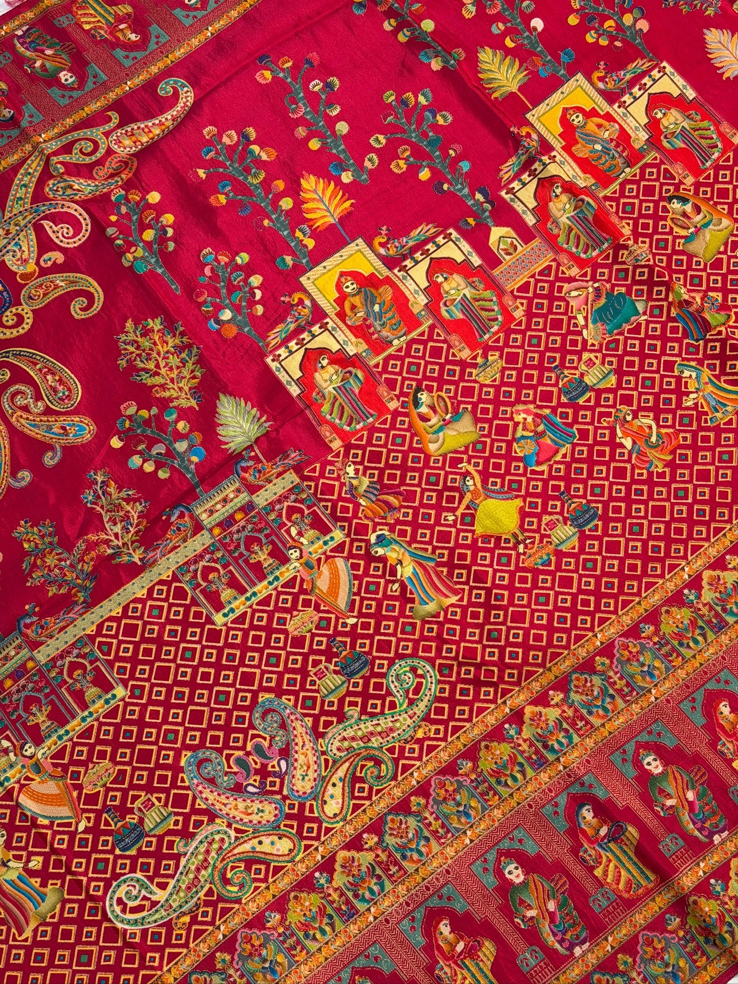 UTSAV BANARAS 475D: Pure Red Butter Silk Saree with Heritage Position Print &amp; Contrast Bloue