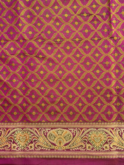 WAAH BANARAS 166: Deep Purple Satin Tanchoi Silk Saree with Rich Zari, Resham Weaving &amp; Grand Floral Paisley Border