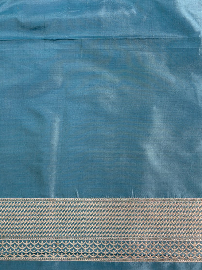 VIRASAT 448: Aqua Blue Pure Katan Silk Meenakari Tilfi Saree with Kadwa Zari Floral Buta &amp; Kadwa Zari Border | Silk Mark Certified