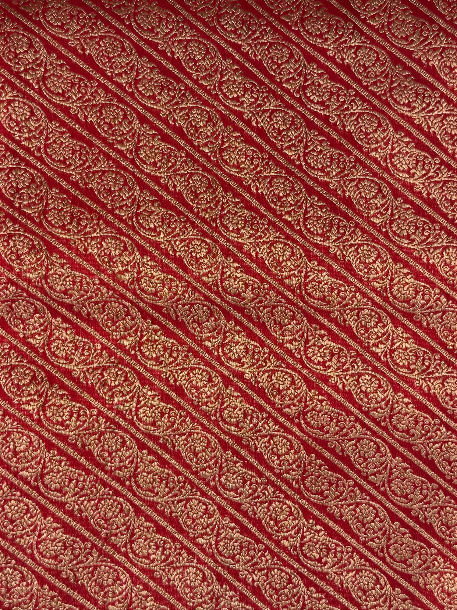 VIRASAT 444:Crimson Red Pure Katan Silk Saree with Kadwa Zari Scallop Border | Silk Mark Certified