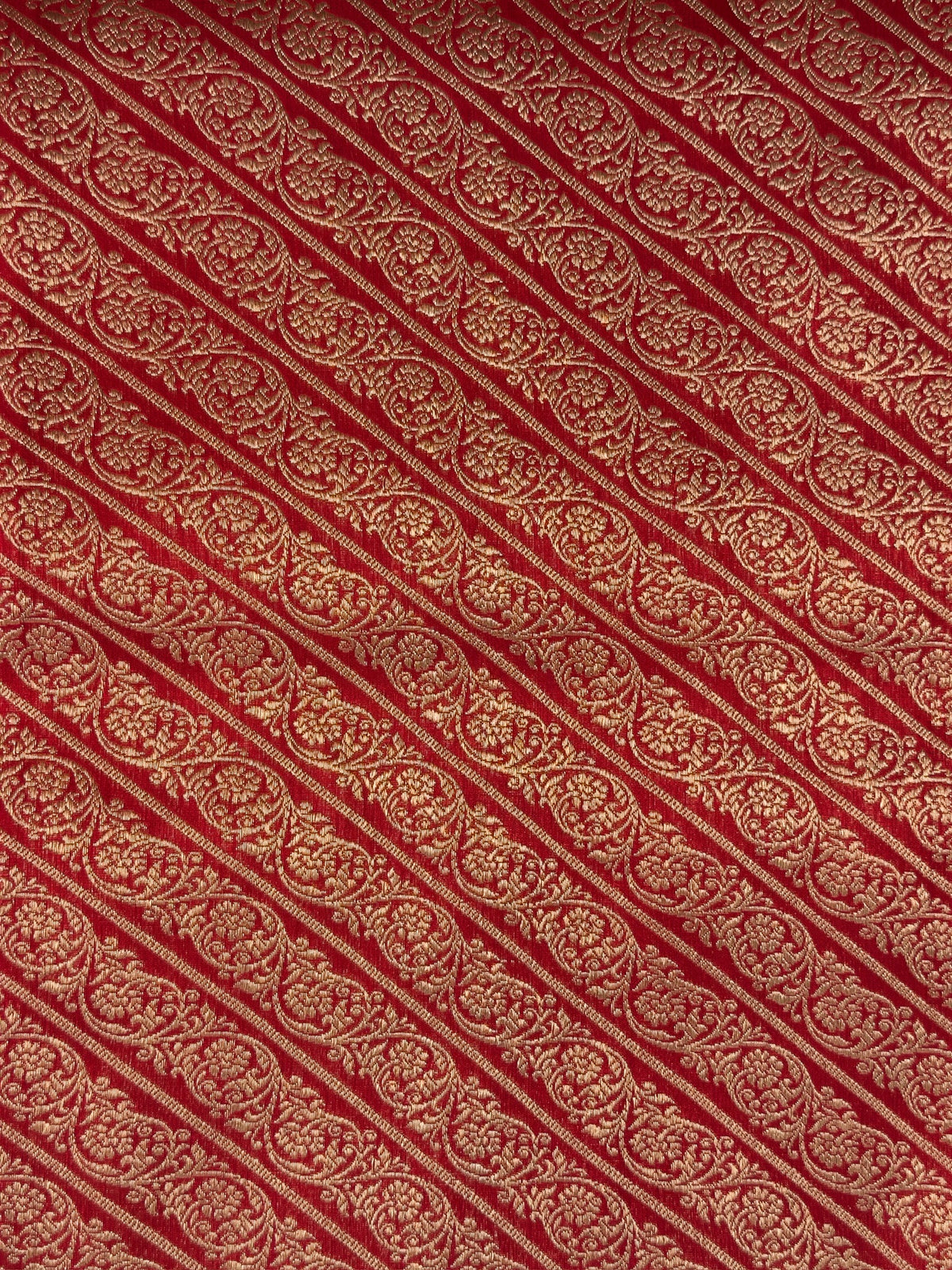 VIRASAT 444:Crimson Red Pure Katan Silk Saree with Kadwa Zari Scallop Border | Silk Mark Certified