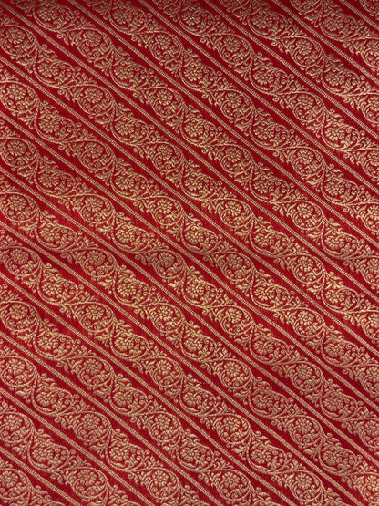 VIRASAT 444:Crimson Red Pure Katan Silk Saree with Kadwa Zari Scallop Border | Silk Mark Certified