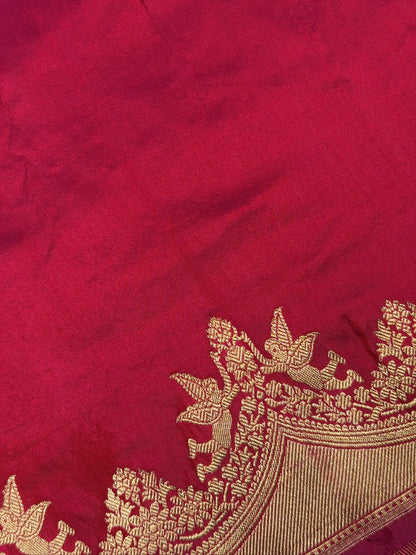VIRASAT 445:Peachy Pink Dual Shade Pure Katan Silk Saree with Kadwa Zari Scallop Border | Silk Mark Certified