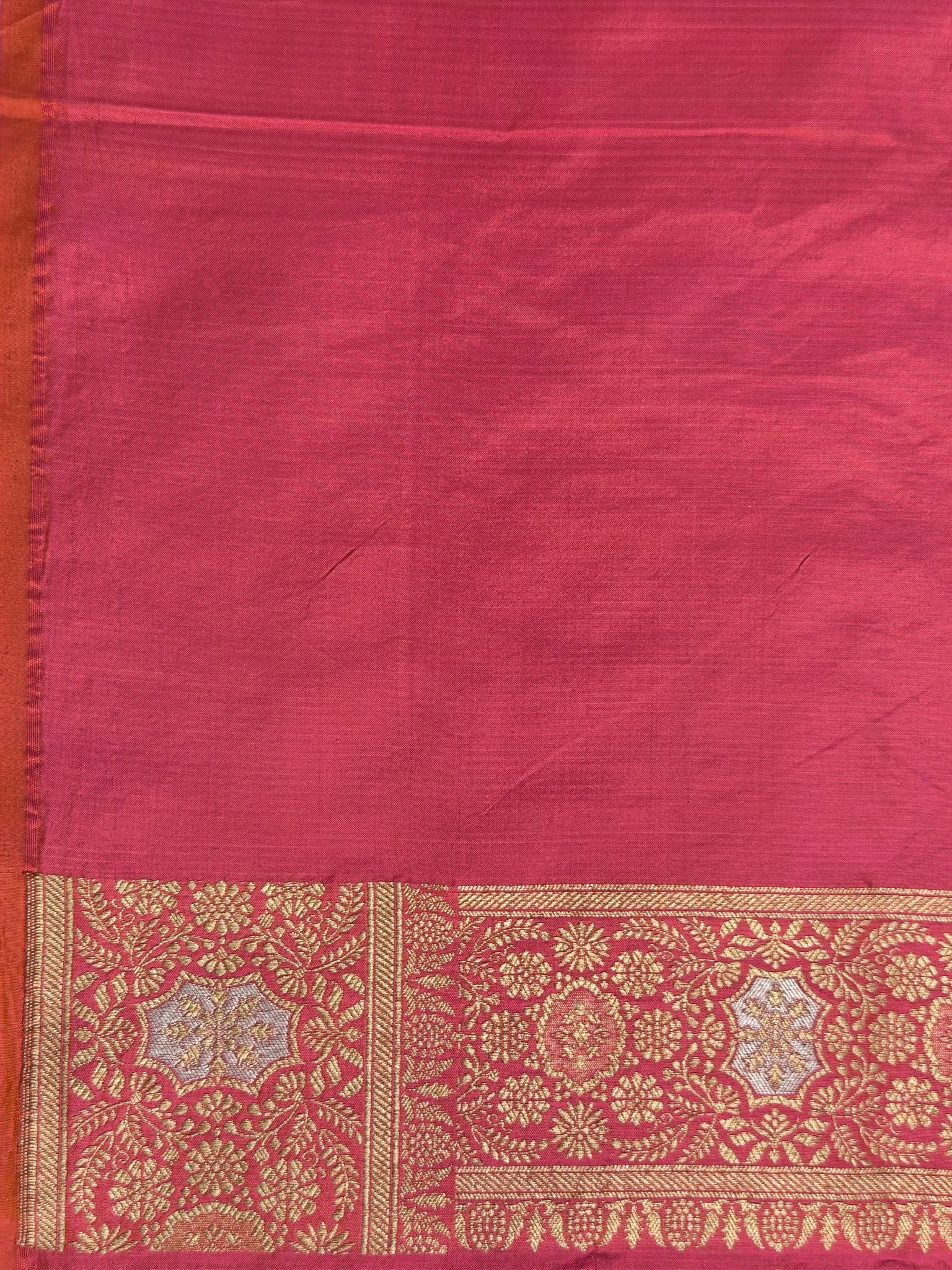 VIRASAT 433C: Gajari Pink Dual Tone Pure Katan Silk Alfi Saree with Sona Rupa Zari Floral Jaal &amp; Zari Border | Silk Mark Certified