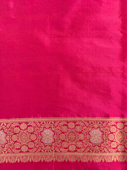 VIRASAT 433E: Hot Pink Pure Katan Silk Alfi Saree with Sona Rupa Zari Floral Jaal &amp; Zari Border | Silk Mark Certified