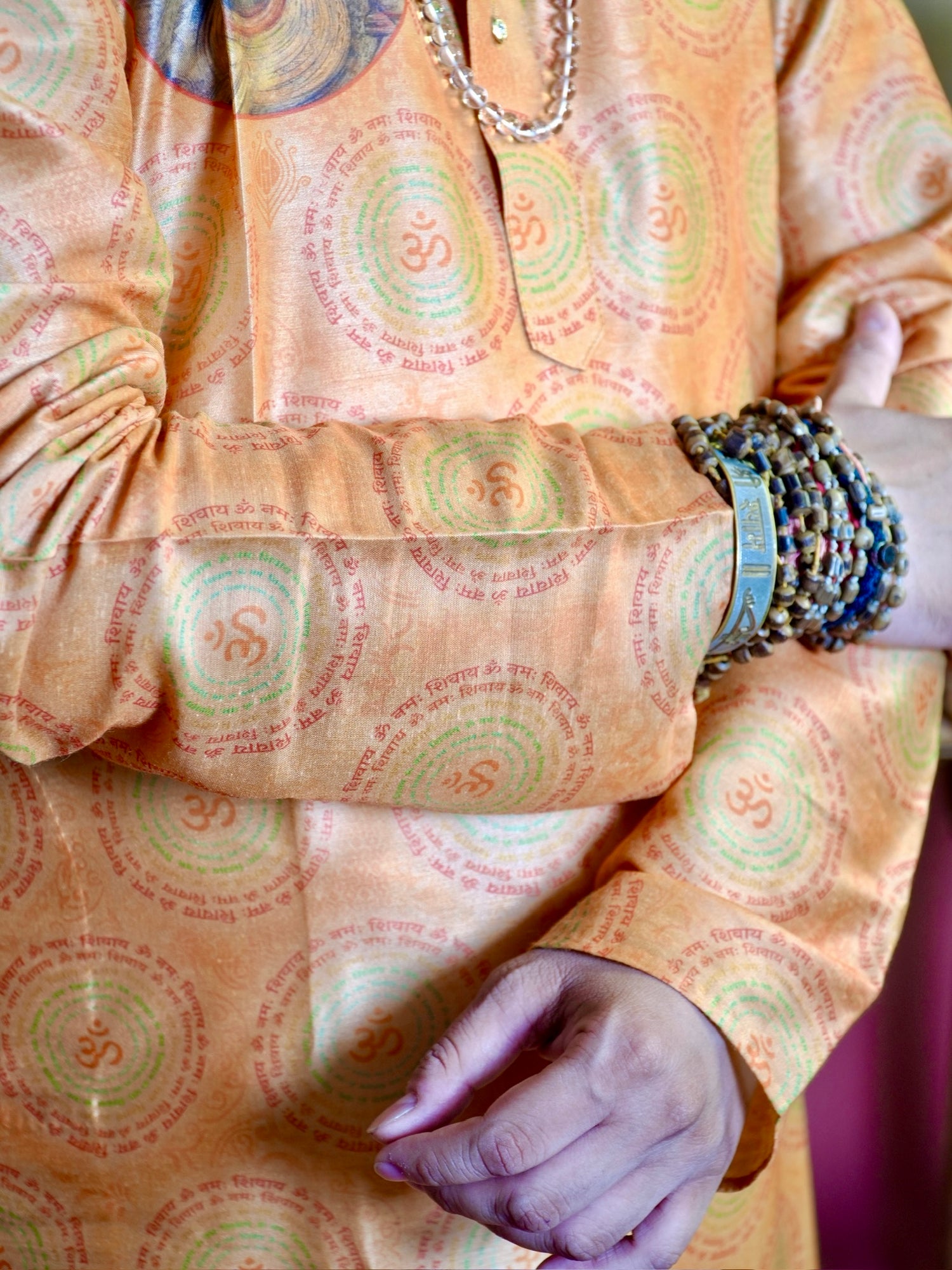 M.J.A 29: Om Namah Shivay Rust Orange Modal Silk Kurta