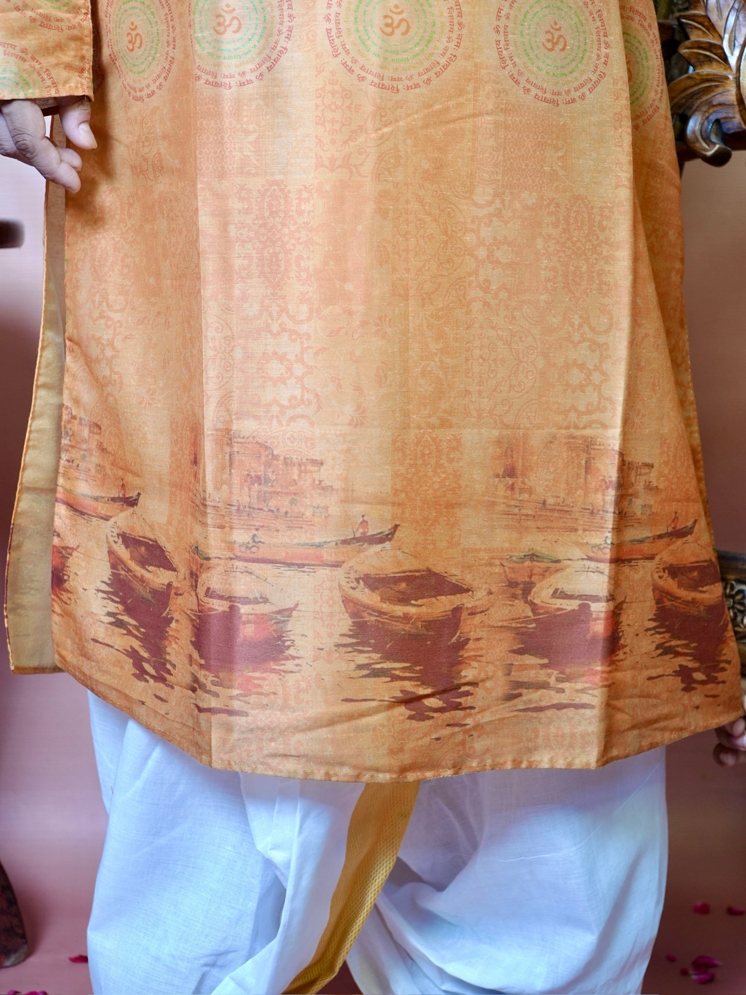 M.J.A 29: Om Namah Shivay Rust Orange Modal Silk Kurta