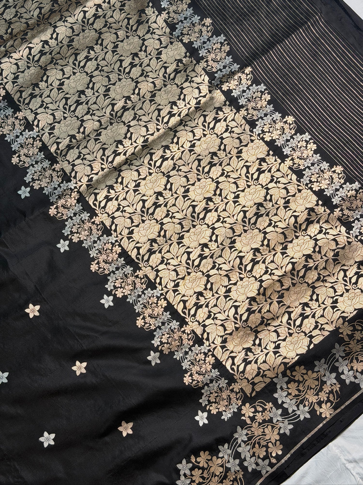 VIRASAT 1001: Pure Handloom Katan Silk Saree – Black | Sona Rupa Tested Zari | Silk Mark Certified | Celebrity Choice