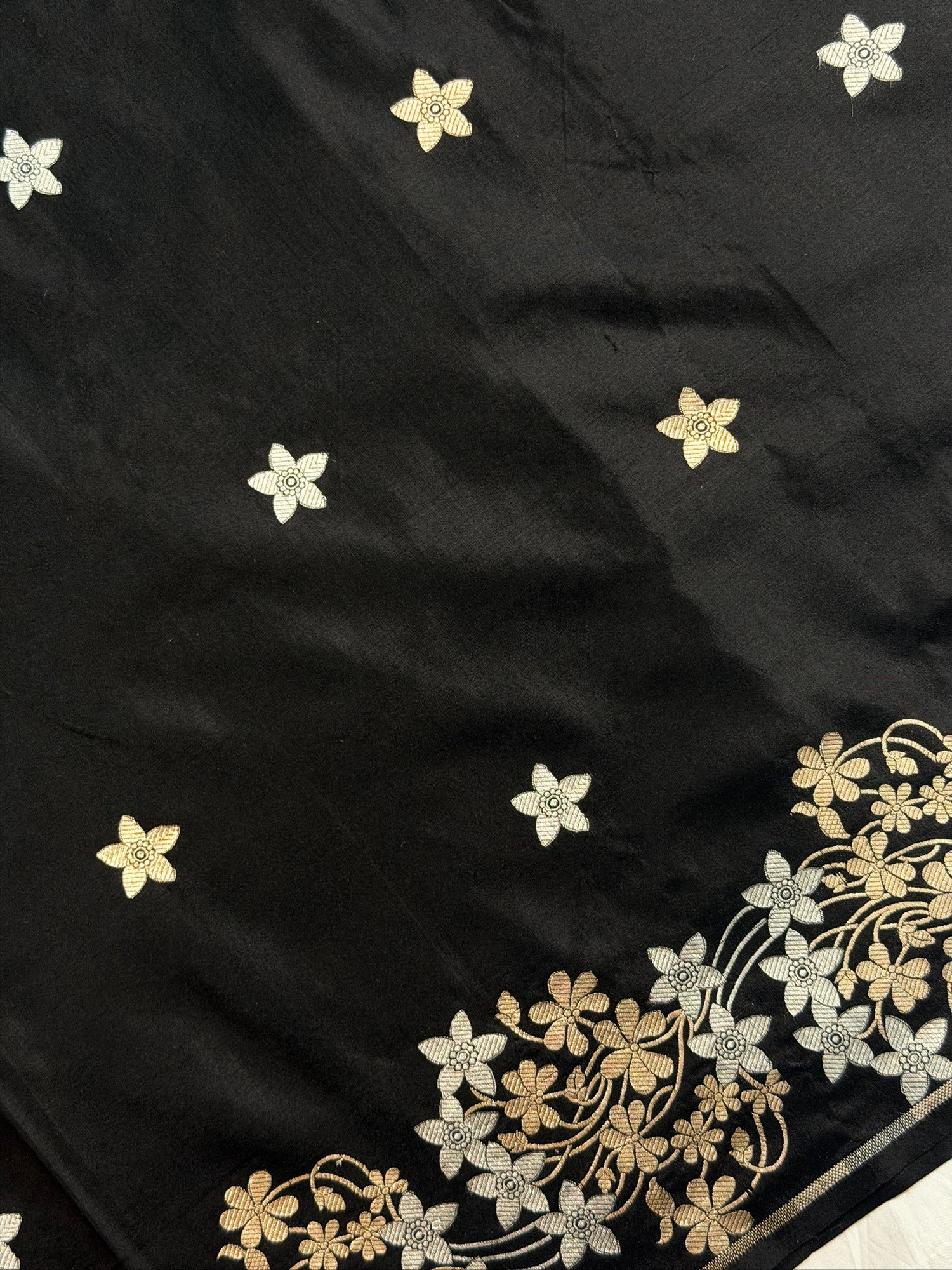 VIRASAT 1001: Pure Handloom Katan Silk Saree – Black | Sona Rupa Tested Zari | Silk Mark Certified | Celebrity Choice