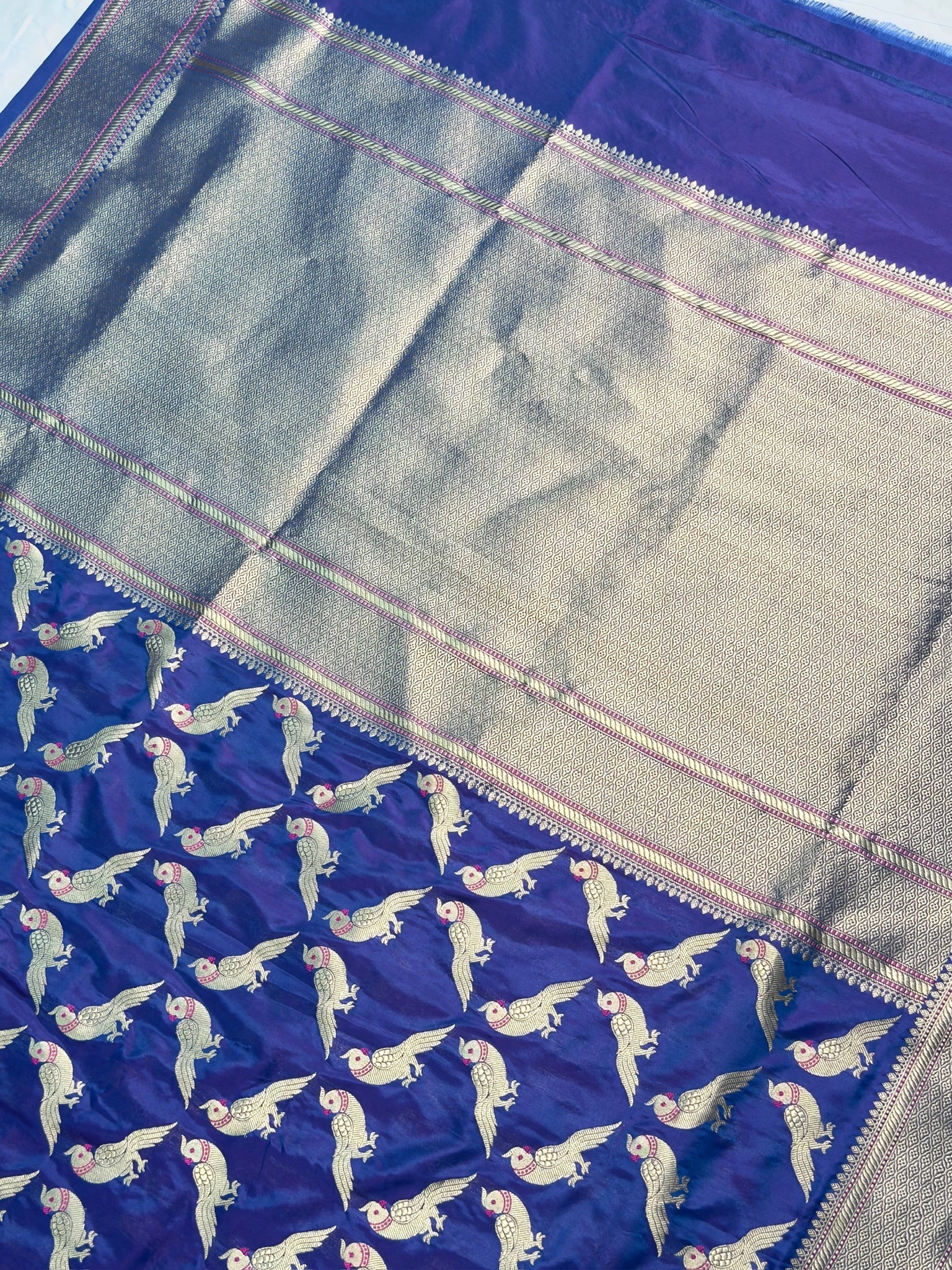FOUNDER CHOICE 060A: Pure Handloom Kadwa Katan Silk Saree – Royal Blue Dual Tone | Silk Mark Certified | Celebrity Choice