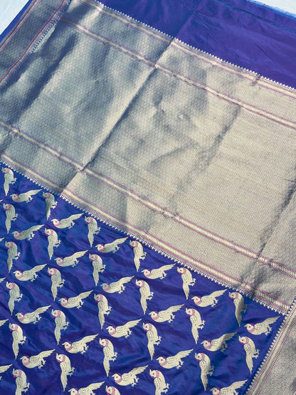 FOUNDER CHOICE 060A: Pure Handloom Kadwa Katan Silk Saree – Royal Blue Dual Tone | Silk Mark Certified | Celebrity Choice