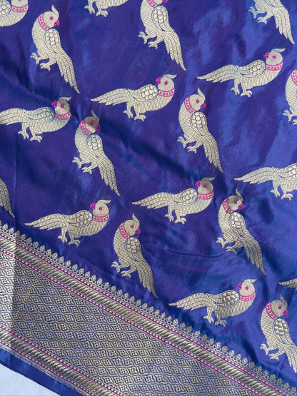 FOUNDER CHOICE 060A: Pure Handloom Kadwa Katan Silk Saree – Royal Blue Dual Tone | Silk Mark Certified | Celebrity Choice