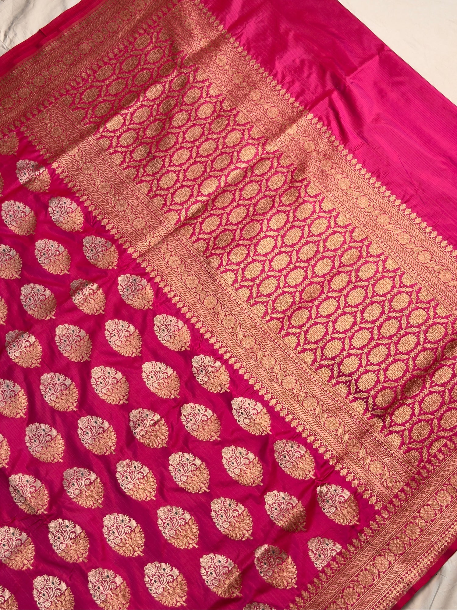 VIRASAT 202A: Hot Pink Pure Handloom Katan Silk Kadwa Meenakari Banarasi Saree | Silk Mark Certified
