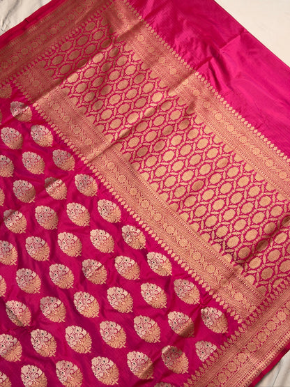 VIRASAT 202A: Hot Pink Pure Handloom Katan Silk Kadwa Meenakari Banarasi Saree | Silk Mark Certified