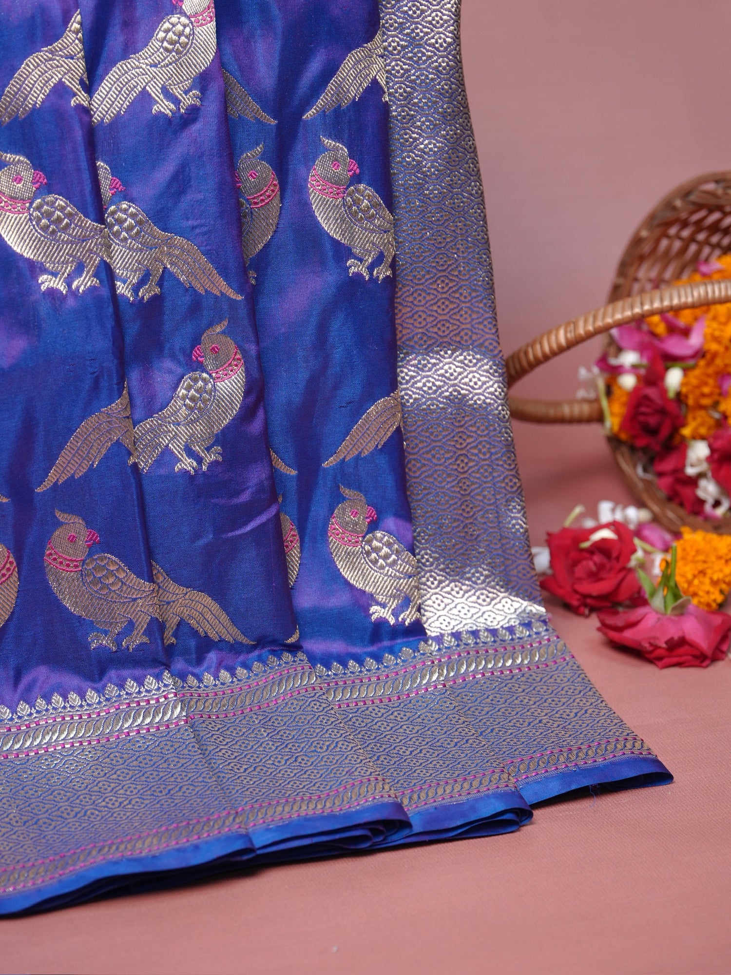 FOUNDER CHOICE 060A: Pure Handloom Kadwa Katan Silk Saree – Royal Blue Dual Tone | Silk Mark Certified | Celebrity Choice