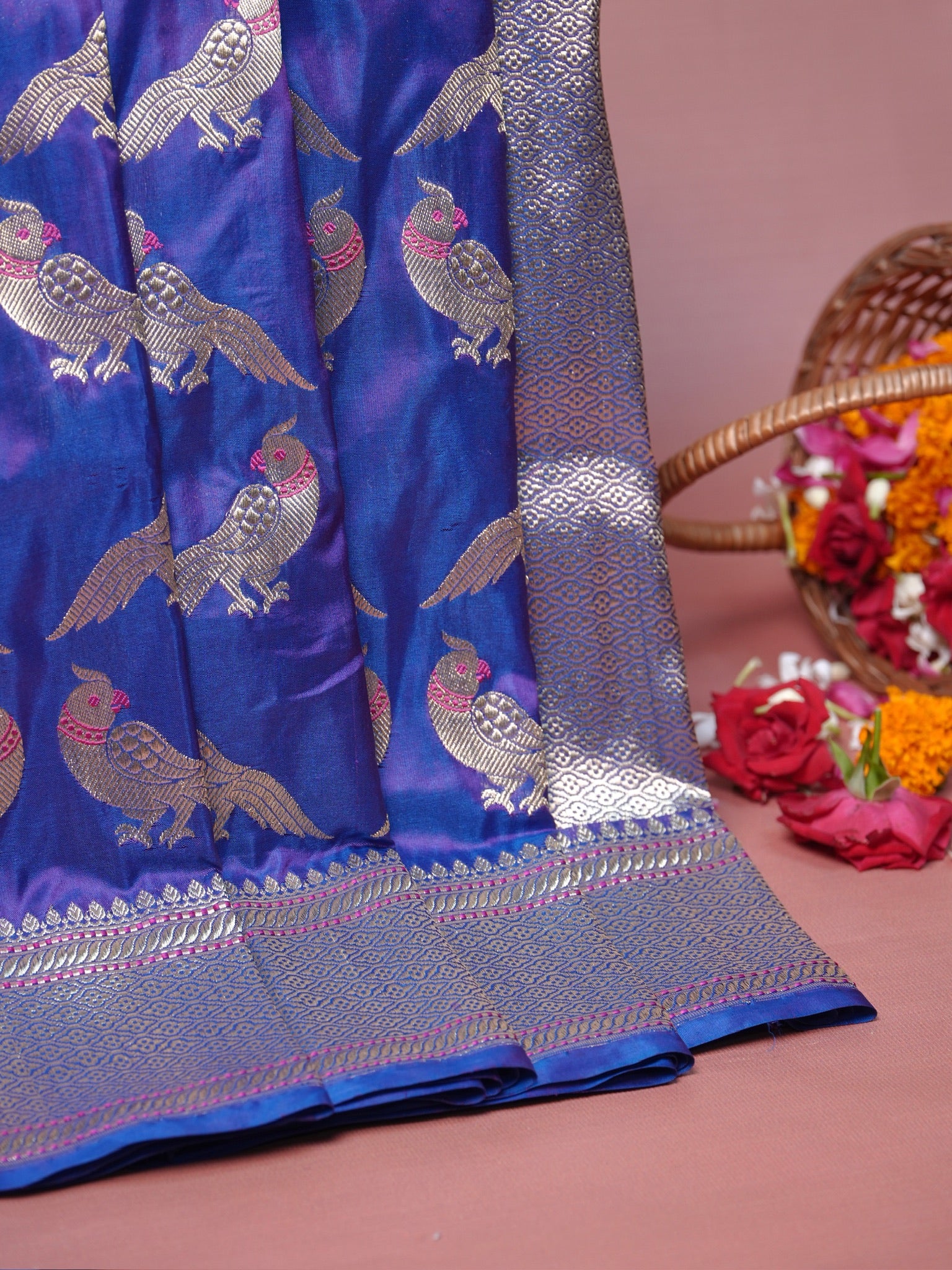 FOUNDER CHOICE 060A: Pure Handloom Kadwa Katan Silk Saree – Royal Blue Dual Tone | Silk Mark Certified | Celebrity Choice