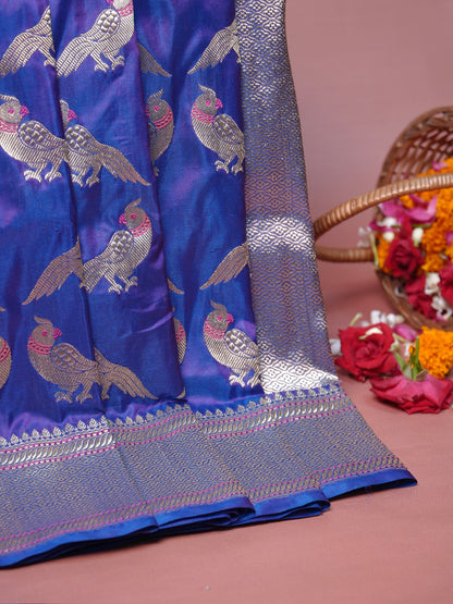 FOUNDER CHOICE 060A: Pure Handloom Kadwa Katan Silk Saree – Royal Blue Dual Tone | Silk Mark Certified | Celebrity Choice