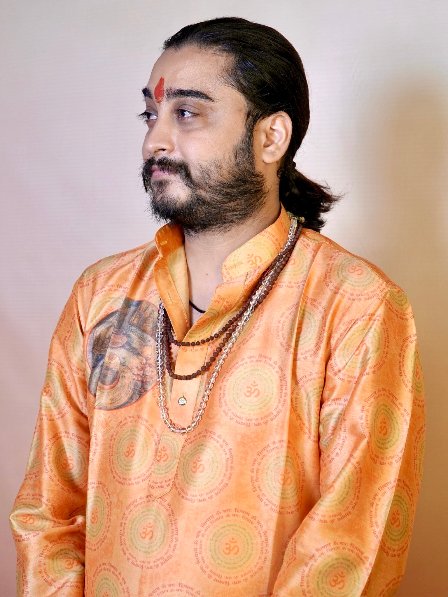 M.J.A 29: Om Namah Shivay Rust Orange Modal Silk Kurta