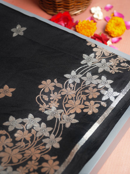 VIRASAT 1001: Pure Handloom Katan Silk Saree – Black | Sona Rupa Tested Zari | Silk Mark Certified | Celebrity Choice