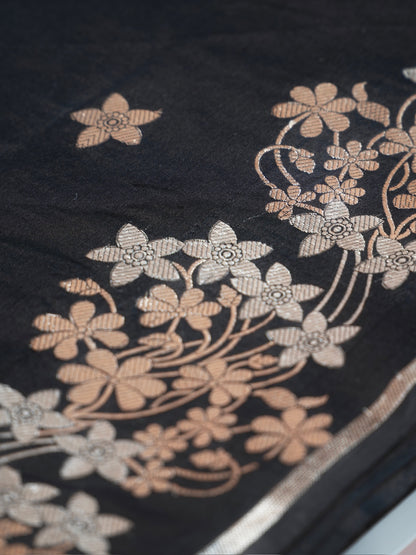 VIRASAT 1001: Pure Handloom Katan Silk Saree – Black | Sona Rupa Tested Zari | Silk Mark Certified | Celebrity Choice