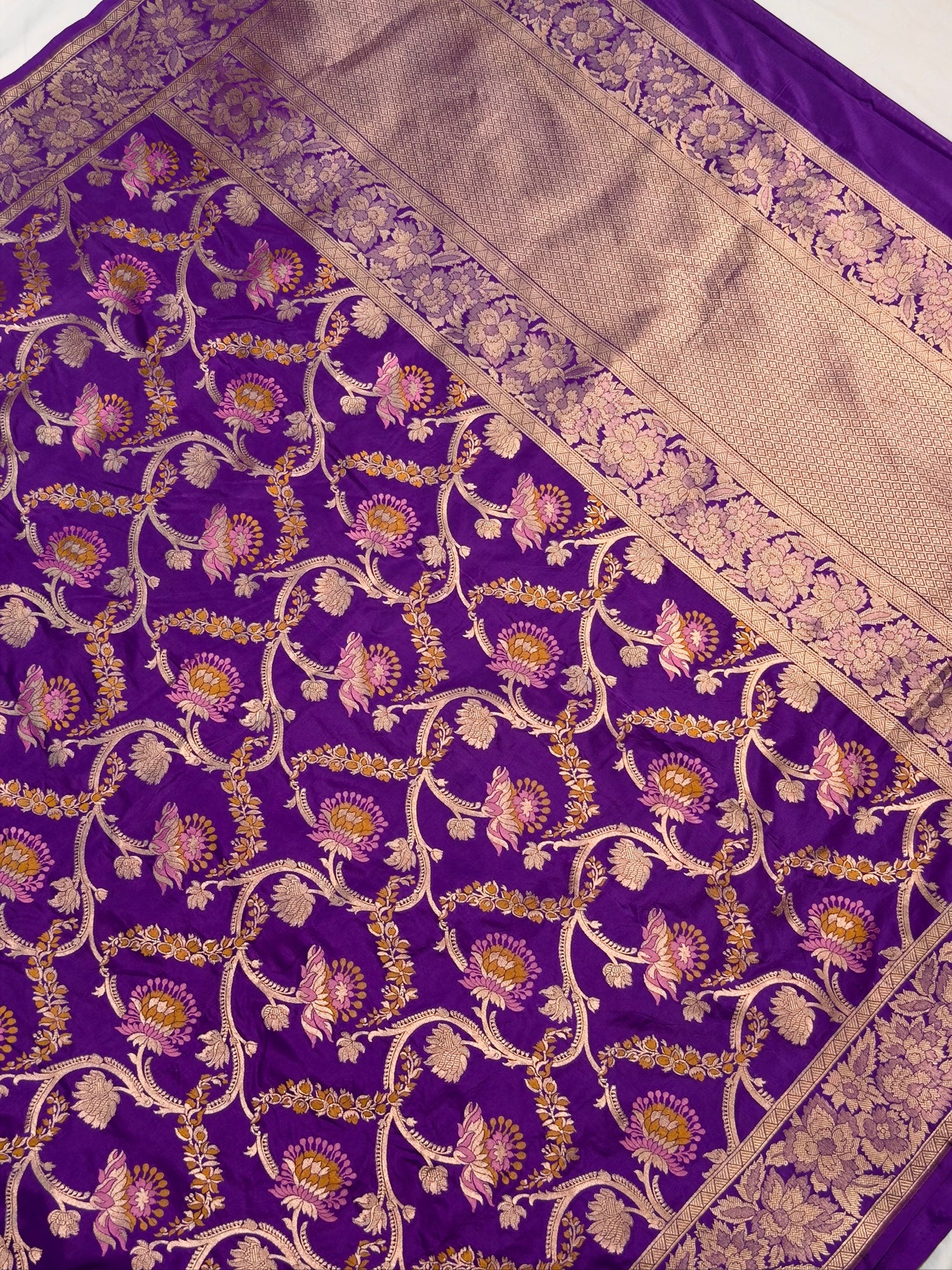 VIRASAT 426: Pure Handloom Kadwa Katan Silk Saree – Royal Purple | Silk Mark Certified | Celebrity Choice