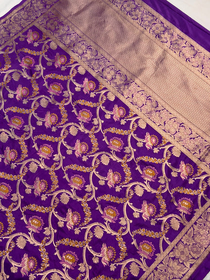 VIRASAT 426: Pure Handloom Kadwa Katan Silk Saree – Royal Purple | Silk Mark Certified | Celebrity Choice