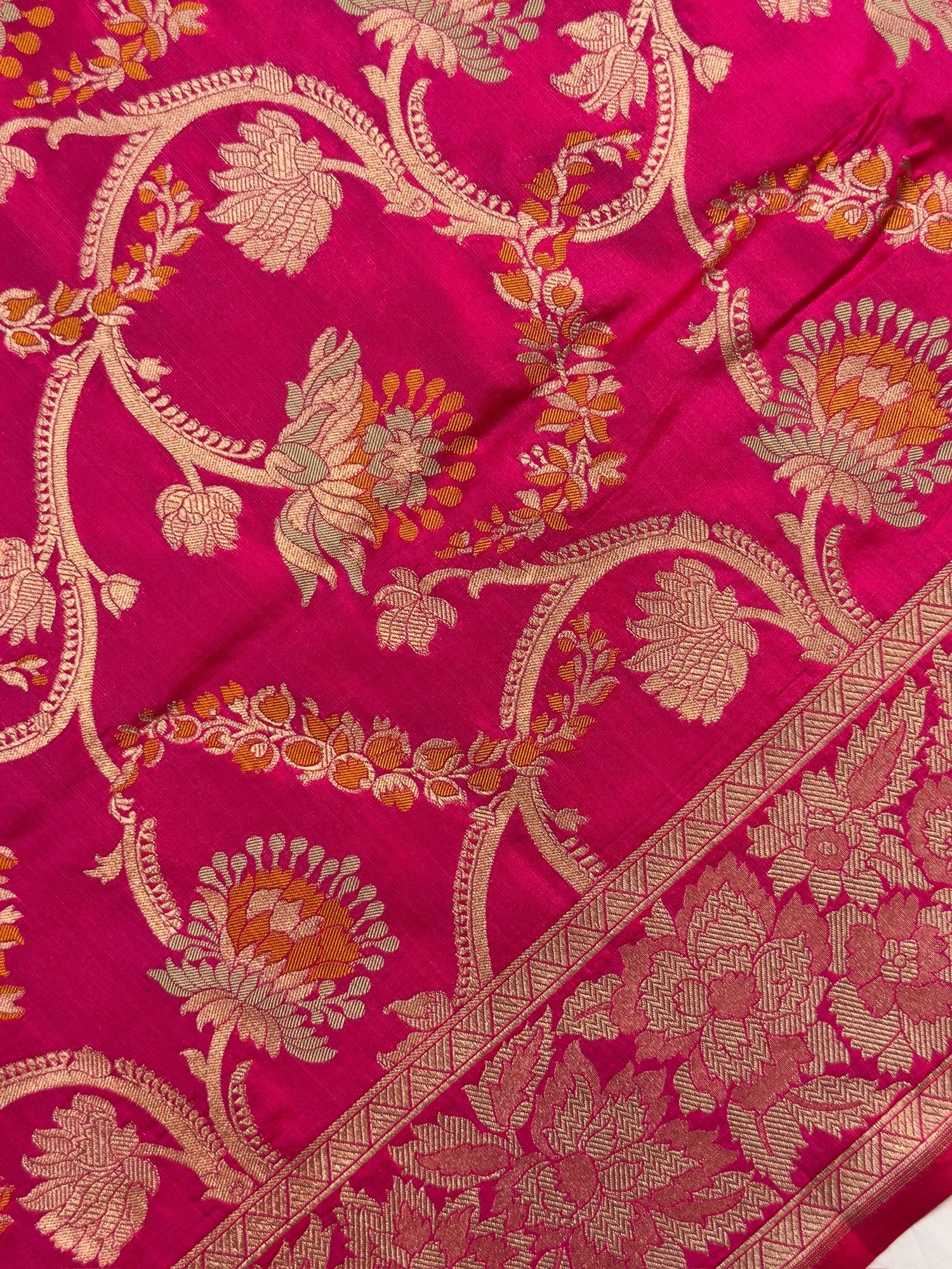 VIRASAT 426A: Pure Handloom Kadwa Katan Silk Saree Hot Pink | Silk Mark Certified | Celebrity Choice
