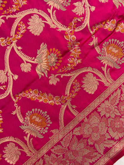 VIRASAT 426A: Pure Handloom Kadwa Katan Silk Saree Hot Pink | Silk Mark Certified | Celebrity Choice