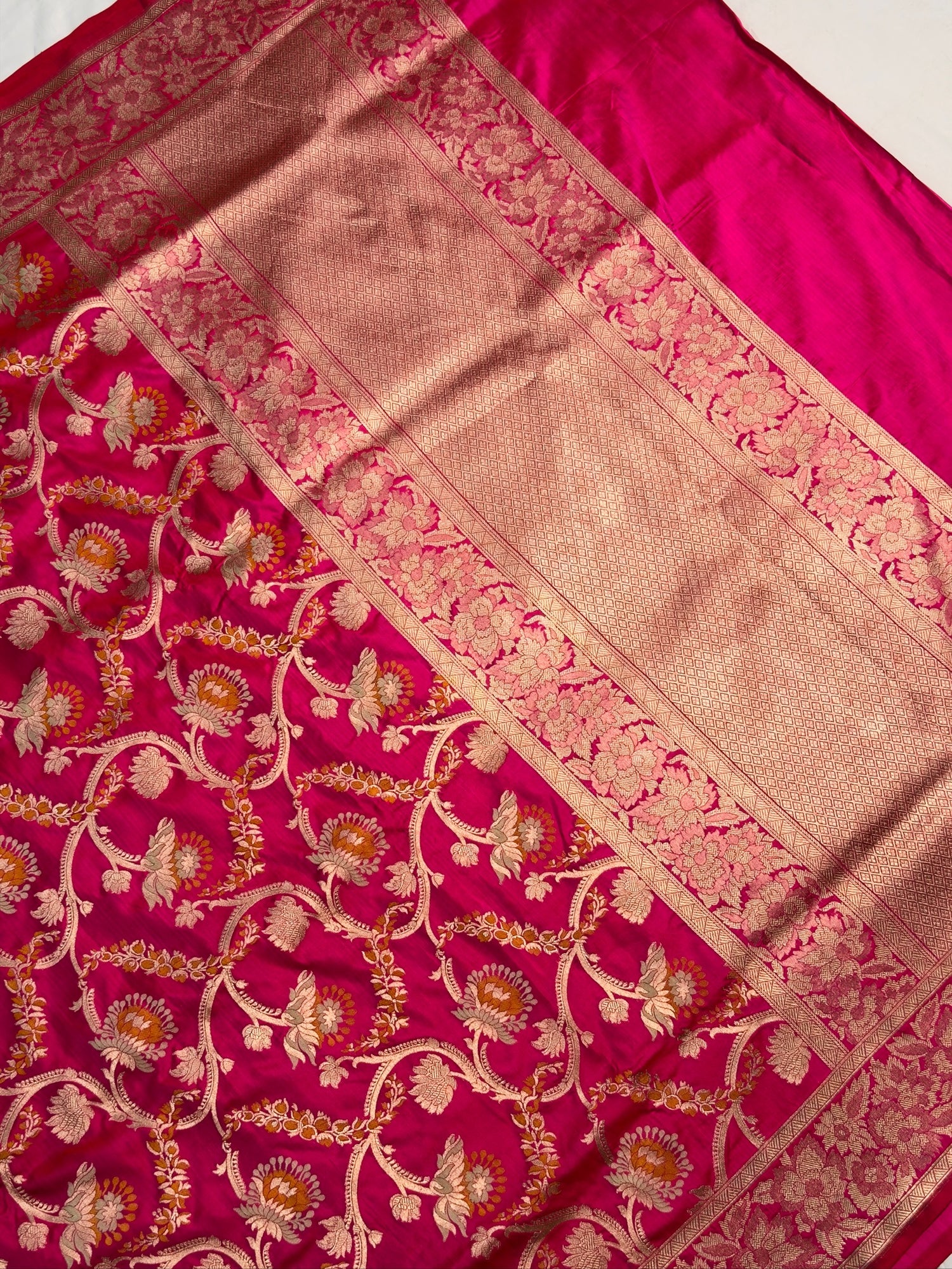 VIRASAT 426A: Pure Handloom Kadwa Katan Silk Saree Hot Pink | Silk Mark Certified | Celebrity Choice
