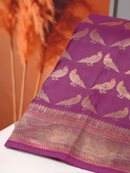 Founder Choice 060C: Beautiful Purple Pure Handloom Kadwa Silk Meenakari Parrot Saree &amp; Silk Mark