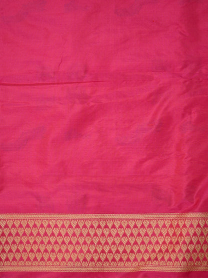 VIRASAT 435A: Silk Mark Certified Fuchsia Pink Pure Handloom Katan Silk Saree with Kadwa Meenakari Bird Motif Zari Jaal