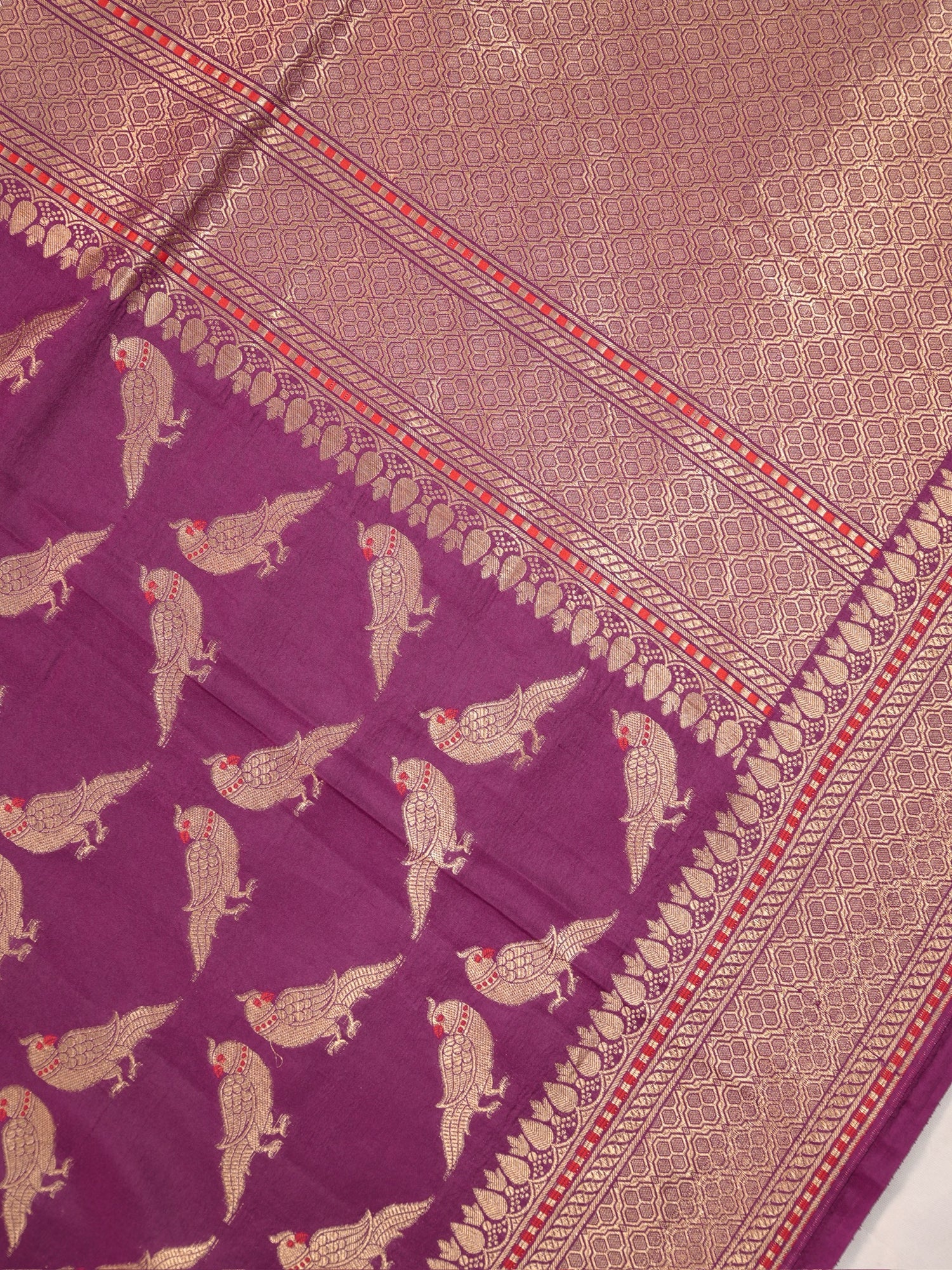 Founder Choice 060C: Beautiful Purple Pure Handloom Kadwa Silk Meenakari Parrot Saree &amp; Silk Mark