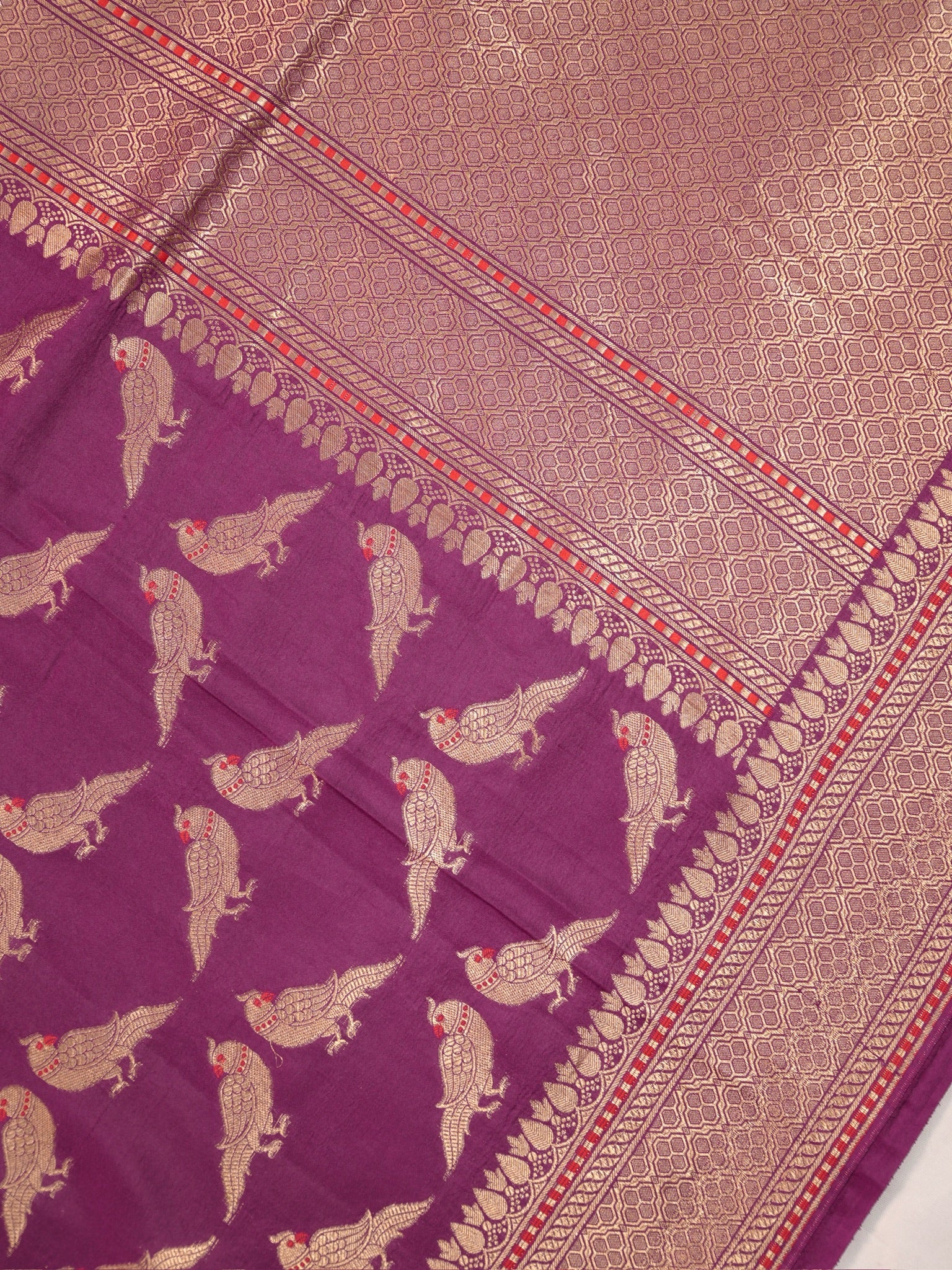 Founder Choice 060C: Beautiful Purple Pure Handloom Kadwa Silk Meenakari Parrot Saree &amp; Silk Mark