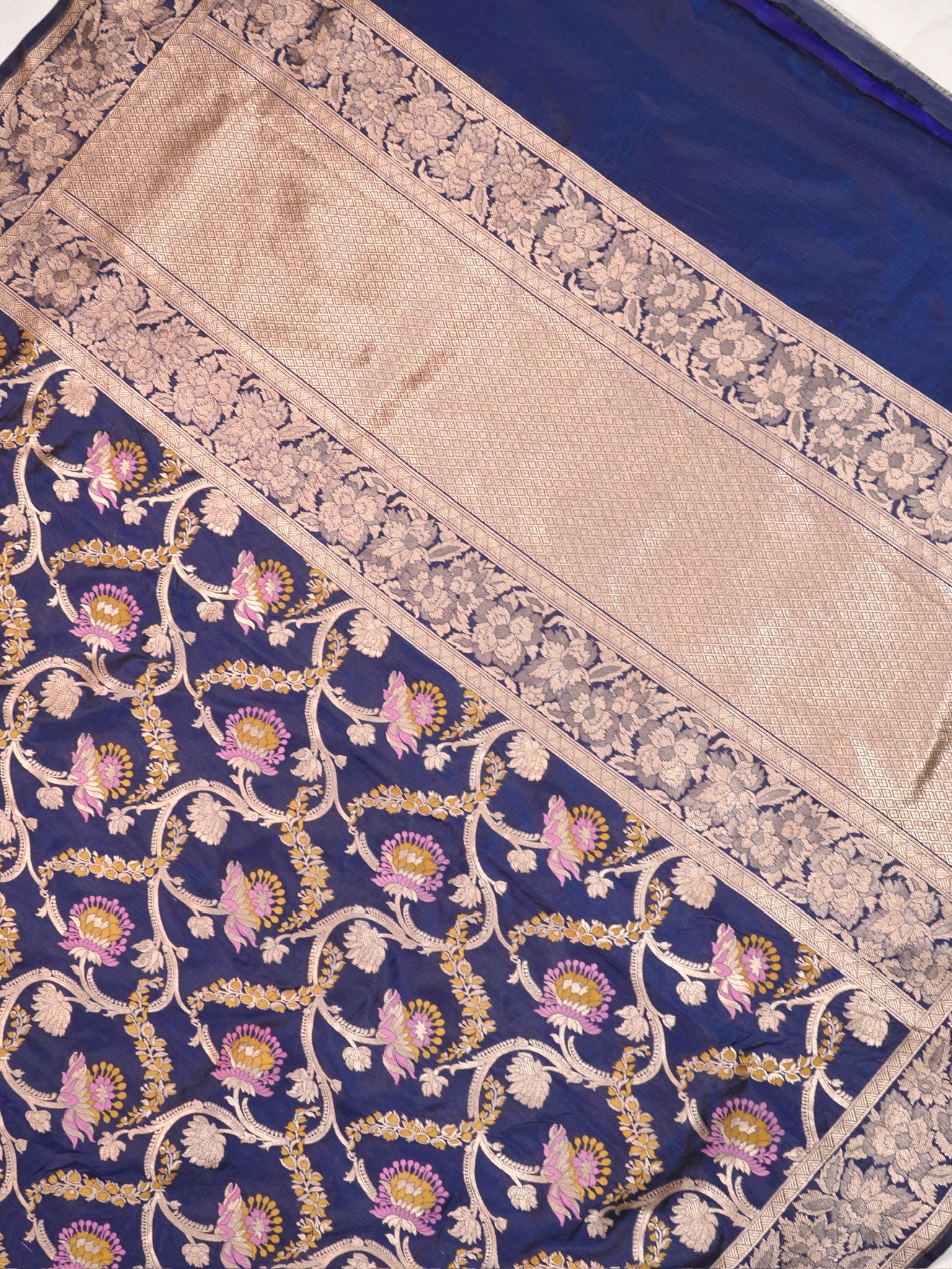 VIRASAT 426B: Pure Handloom Kadwa Katan Silk Saree Navy Blue| Silk Mark Certified | Celebrity Choice