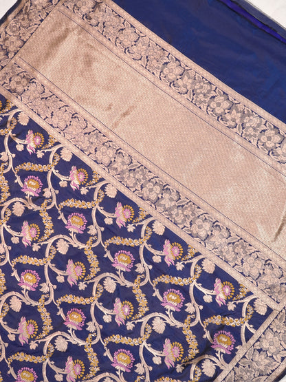 VIRASAT 426B: Pure Handloom Kadwa Katan Silk Saree Navy Blue| Silk Mark Certified | Celebrity Choice