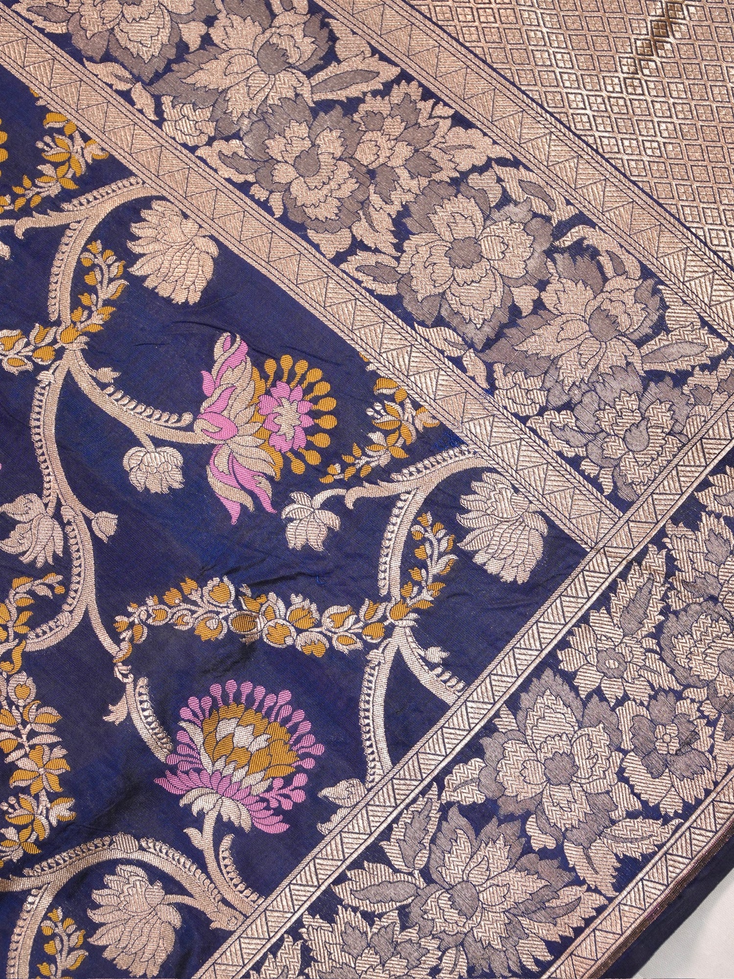 VIRASAT 426B: Pure Handloom Kadwa Katan Silk Saree Navy Blue| Silk Mark Certified | Celebrity Choice