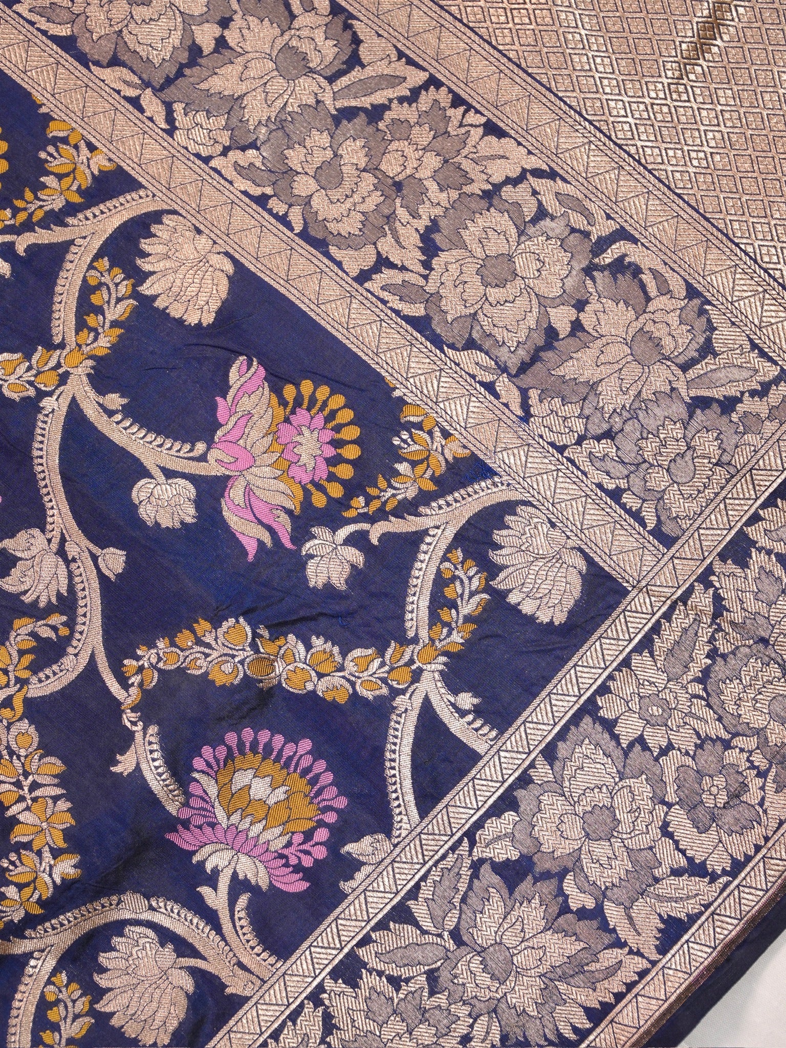 VIRASAT 426B: Pure Handloom Kadwa Katan Silk Saree Navy Blue| Silk Mark Certified | Celebrity Choice