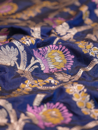 VIRASAT 426B: Pure Handloom Kadwa Katan Silk Saree Navy Blue| Silk Mark Certified | Celebrity Choice