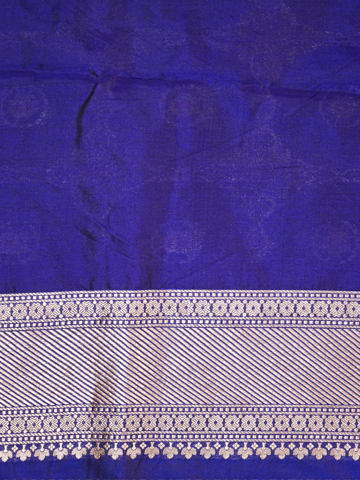 VIRASAT 409A: Royal Blue Handloom Katan Silk Kadwa Circle Jaal &amp; Meenakari Small Buti All Over Saree With Zari Border Pallu (Silk Mark Certified)