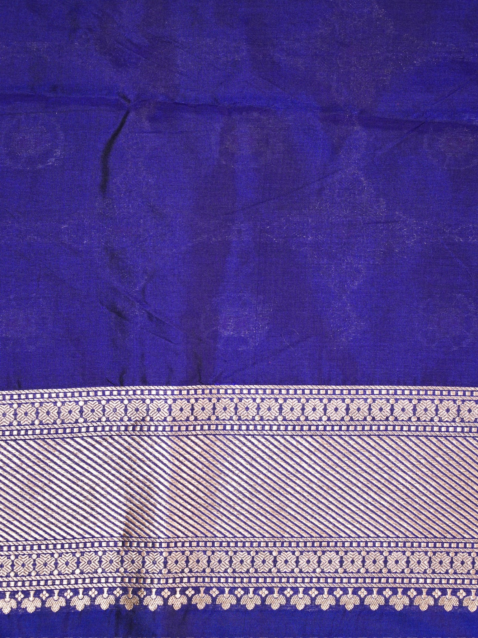 VIRASAT 409A: Royal Blue Handloom Katan Silk Kadwa Circle Jaal &amp; Meenakari Small Buti All Over Saree With Zari Border Pallu (Silk Mark Certified)