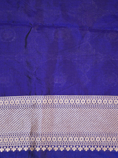 VIRASAT 409A: Royal Blue Handloom Katan Silk Kadwa Circle Jaal &amp; Meenakari Small Buti All Over Saree With Zari Border Pallu (Silk Mark Certified)